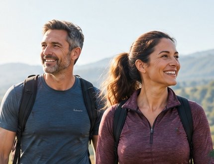 Two adults enjoying an active outdoor life after 40